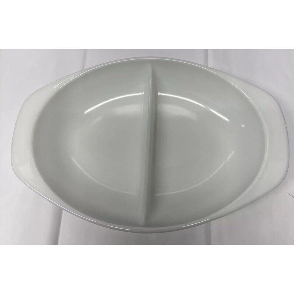 PYREX 1083 White Milk Glass 13" Oval Divided Vegetable Bowl 1.5 Q Casserole Dish